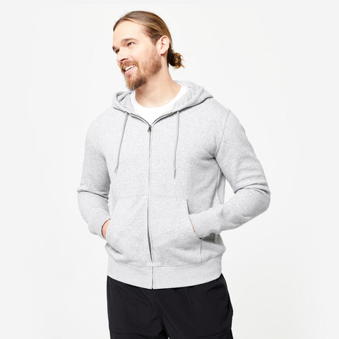 





Sweat zippé à capuche Fitness Homme  - 100 Gris