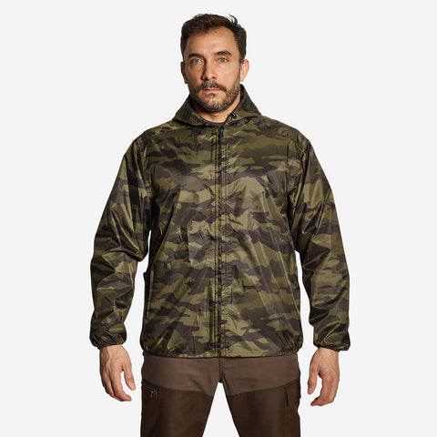 Veste chasse impermeable legere camo verte 100