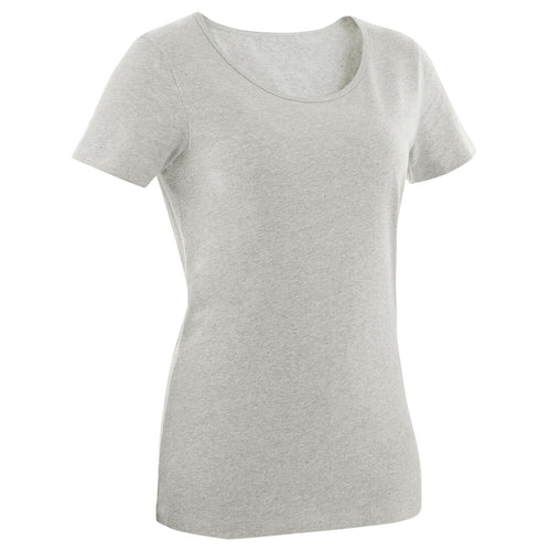 





T-shirt fitness manches courtes droit coton col rond femme blanc glacier