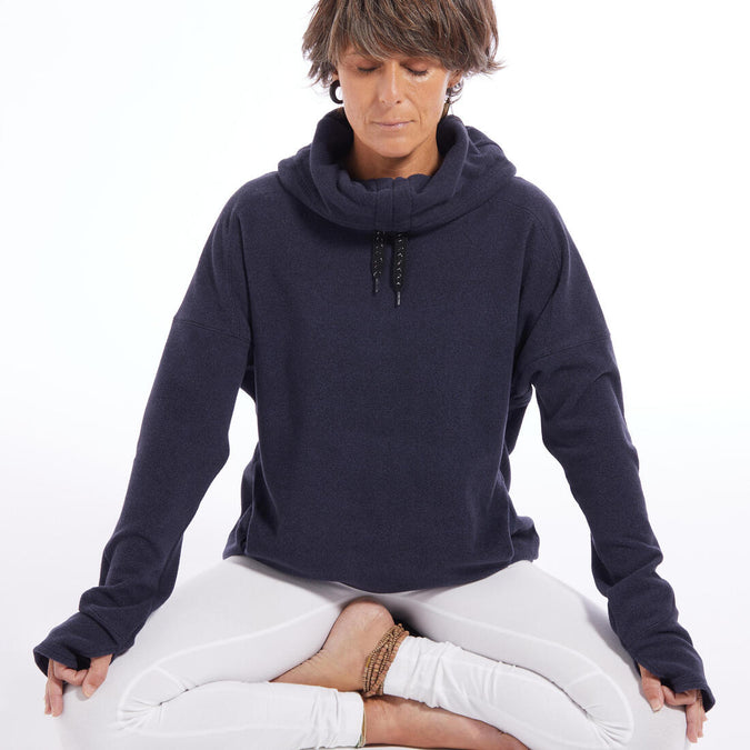 WOMEN S YOGA RELAXATION FLEECE SWEATSHIRT NAVY BLUE CHINA