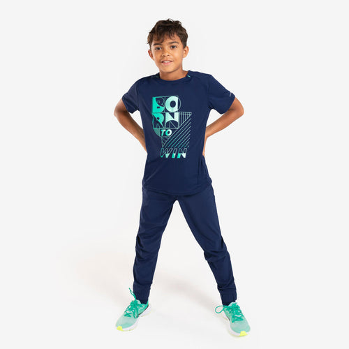 





Pantalon de running avec zip Enfant - KIPRUN DRY+ marine vert