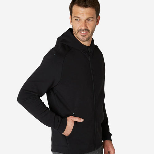 





Sweat zippé à capuche fitness Homme - 500 Noir