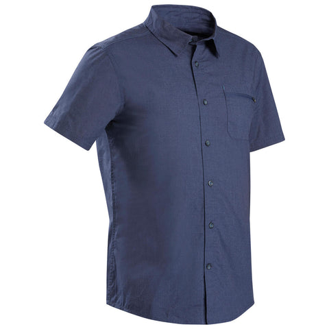 Men s travel trekking shirt TRAVEL100 short sleeves blue