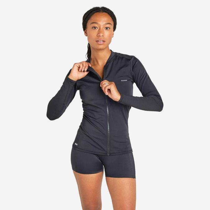 Anti UV long sleeved full zip t shirt for women 500 Orane black