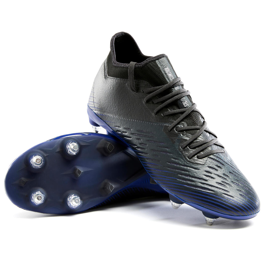 Chaussure de football adulte terrains gras CLR SG noir et bleu
