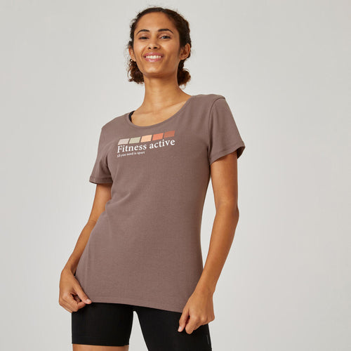 





T-shirt fitness manches courtes col rond coton femme - 500 gris foncé - Decathlon Maurice