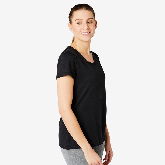 





T-shirt fitness manches courtes droit coton extensible col rond femme noir - Decathlon Maurice, photo 1 of 13