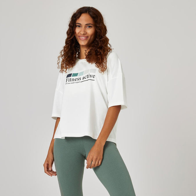 





T-shirt fitness manches courtes large coton majoritaire femme - 520 blanc - Decathlon Maurice, photo 1 of 6